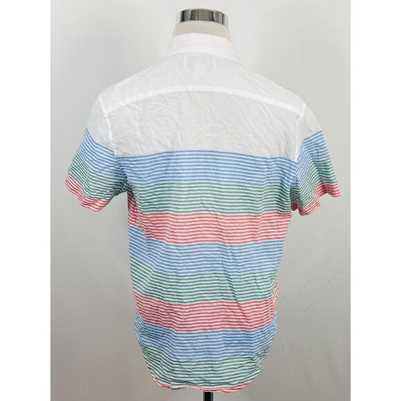 Original Penguin Large Heritage Slim Fit Shirt Short Sleeve Striped Blue Orange - Picture 4 of 4